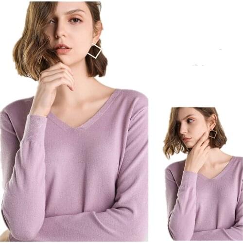 Cashmere Cotton Blend V Neck Pullover Sweater Women 2021 Autumn Winter Streetwear Casual Knitted Jumper Pull Femme Hiver