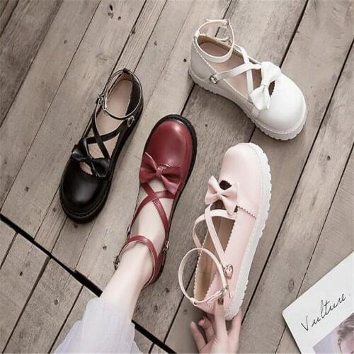 Pink black white red with bowknot LOLITA Shoes JK Uniform Shoes PU Leather lolita Shoes A949