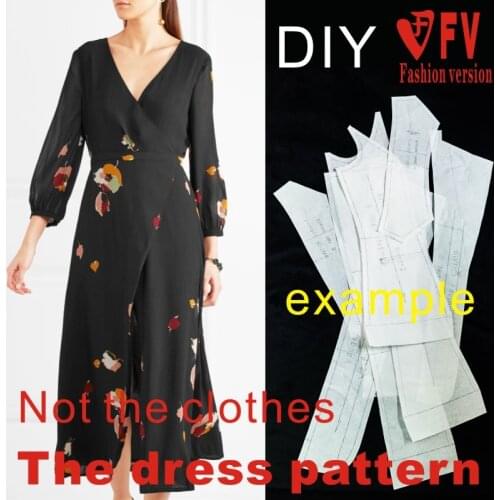 Lantern Sleeve V-neck dress template clothing pattern cutting drawing sewing drawing BLQ-289