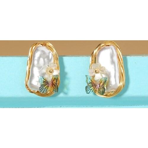 Handmade Baroque 1.4x2.1cm White Pearl Fancy Alloy Big Earrings Dangle Drop Earrings Ear Studs Christmas Jewelry Gift