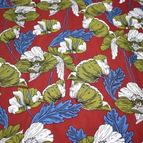 Width 140cm Red Bottom Carnations Reactive Dyeing Cotton Linen Fabric For Dress Shirt Telas Tissu Tissus Au Metre Stoffen DIY