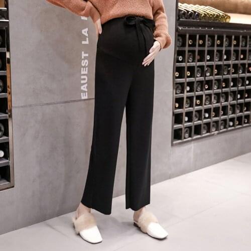 Pregnant women wide leg pants new autumn and winter Korean version of loose casual straight winter knitted pregnant stomach lift