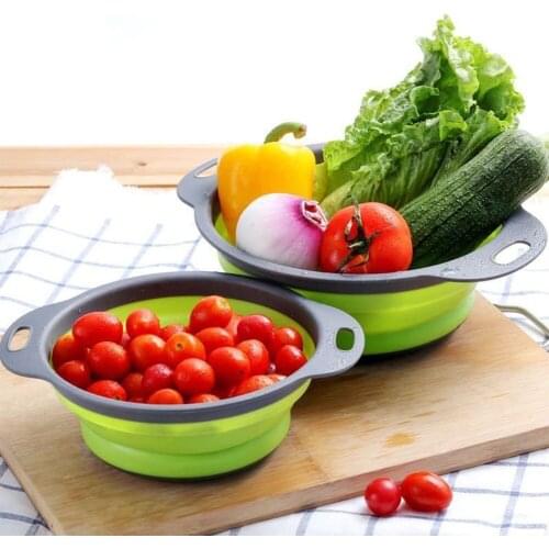 Foldable Food Draining Basket Water Colander Fruit Vegetable Draining Folding Collapsible Silicone Handle Kitchen Storage Tools