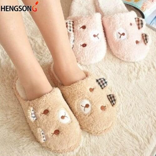 Short Plush Winter Slipper Women Lovely Bear Cotton Bedroom House Home Floor Soft Velvet Indoor Slippers Girl Ladies Flat Shoes
