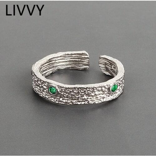 LIVVY 2021 Trend Silver Color European zircon ring Retro Fashion Tide Flow 0pen ring Party Accessories Gifts