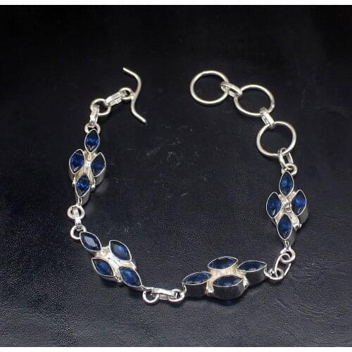 Gemstonefactory Jewelry Big Promotion Single Unique 925 Silver Sapphire Blue Topaz Lady Women Charm Bracelet 21cm 20213277