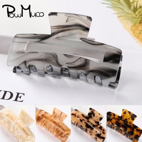 Powmuco Hollowed Out Square Acetate Hairwear Hair Claws Geometry Leopard Print Ponytail Barrettes Women Shower Hairpin Girl Gift