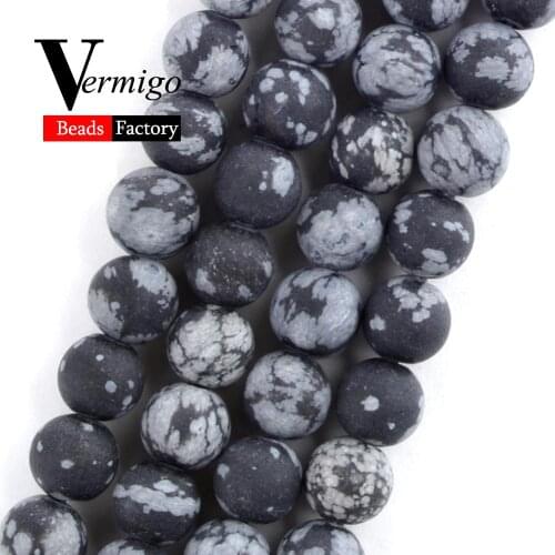 Natural Dull Polished Black Snowflake Jaspers Round Beads For Jewelry Making 4 6 8 10 12mm Spacer Beads Diy Bracelets Necklaces