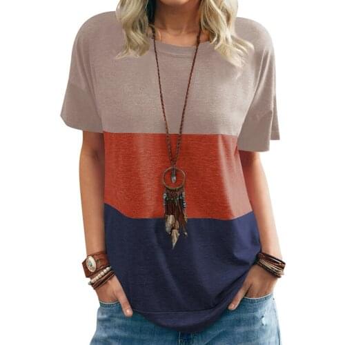 2021 New Summer Casual Women T Shirts Short Sleeve Fashion Patchwork Tee Slim Women Clothes Summer Shirt Tops