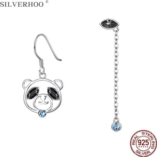 SILVERHOO Asymmetry Earrings For Women S925 Sterling Silver Panda Crystal Earring Popular Jewelry Birthday Gift Hot Sale 2021