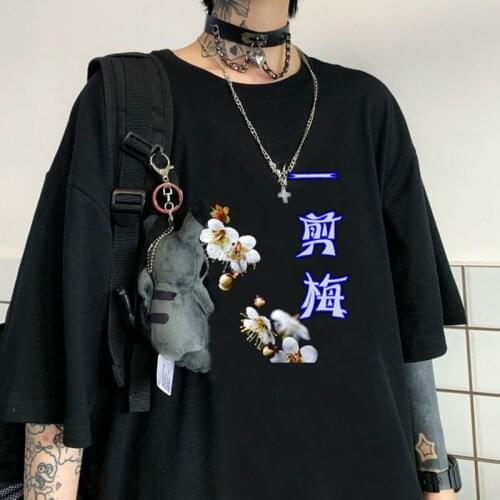 Woman tshirts harajuku ropa mujer tops plum flower kpop aesthetic oversized female clothes vintage Funny tee Short sleeve summer
