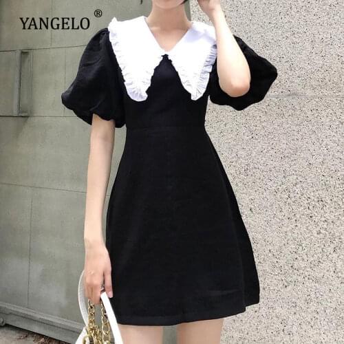 Women 2021 Sweet Fashion Patchwork Mini Dress Vintage Peter Pan Collar Short Sleeve Female Dresses Vestidos Preppy Style