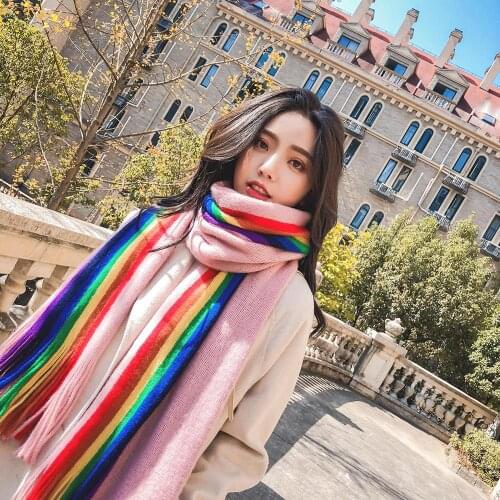 Rainbow Color Winter Scarf for Women Ladies Long Shawl Wrap Scarf Women Fashion Blanket Elegant foulard Scarves femme For Ladies