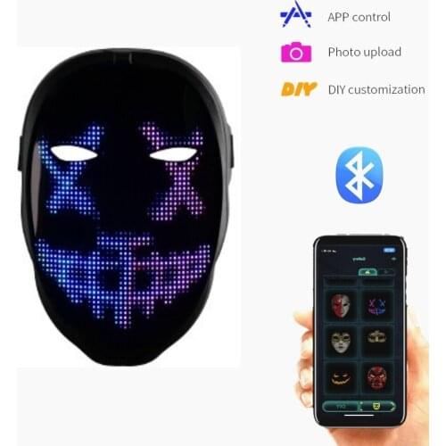 1PC Bluetooth-compatible LED Mask Masquerade Carnival Festival Changing Face RGB Lights Up Party Christmas Halloween Mask Decor