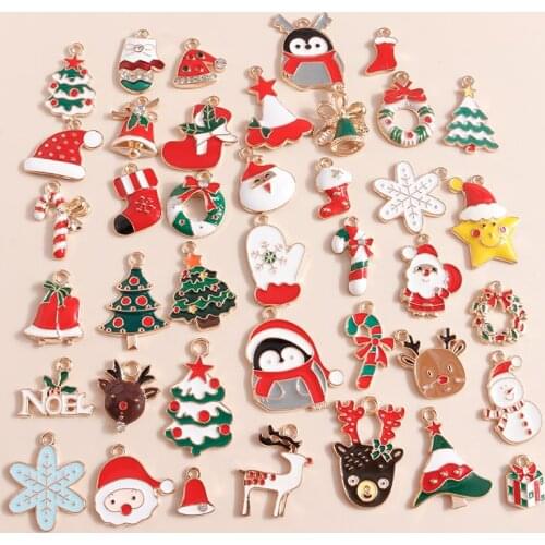 10pcs/lot Enamel Charms Christmas Tree Santa Claus Boots Bell Charms Pendants for Necklaces Earrings DIY Xmas Jewelry Making