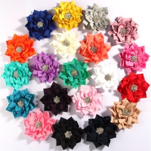200PCS 7.5CM 2.95" Fashion Lotus Fabric Flowers With Star Rhinestone Center For Hair Clip Accessories For Wedding Bouquet