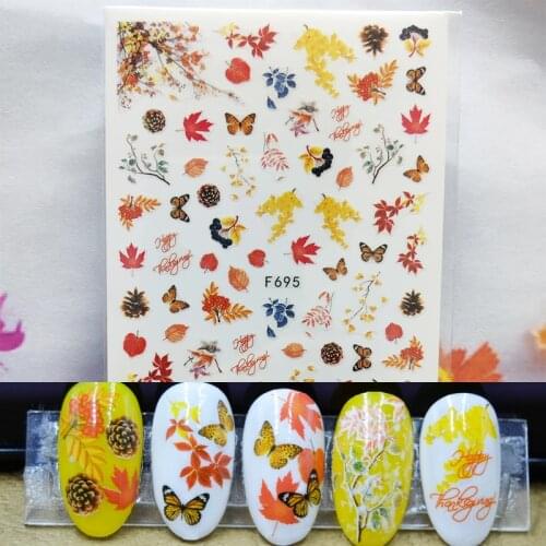 3D Nail Sticker Spring Plum Blossom Maple Leaf Nail Glue Sticker Butterfly Pine Cones Stickers for Manicure Nail Art Decoration