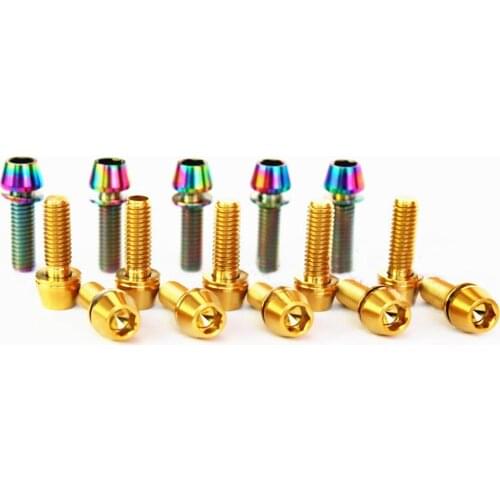 4PCS M5*0.8 Length 16/18/20mm Color Ti/Rainbow/Golden GR5 Titanium Bike Stem Screws Bolts Taper Head With Washer Bicycle