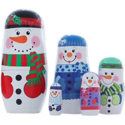 5Pcs Beautiful Handmade Wooden Russian Nesting Dolls Santa Claus and Snowman Dolls Gift for Christmas and Birthday