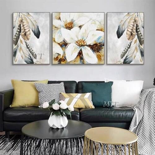 Abstract painting 3 combination of white flower run oil painting art home decoration hand painting without frame