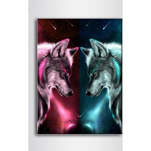 5D DIY Diamond Painting Animal Cross Stitch Couple Wolf Diamond Embroidery Full Round Drill Rhinestone Mosaic Painting Home Gift