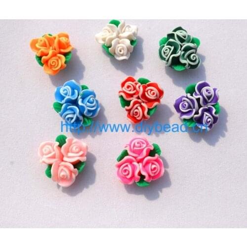 Free Shipping DIY Necklace Accessory 20MM Double Color Three Petal Rose Polymer Clay Flower