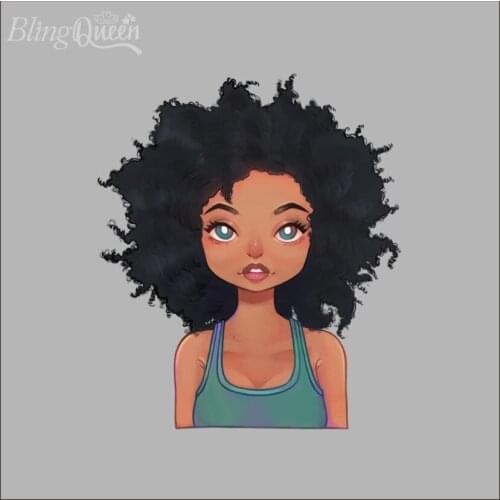 BlingQueen 12PCS/LOT Korean Hot Fix PU Vinyl Heat Transfers Iron on DIY Patches African Girl Design