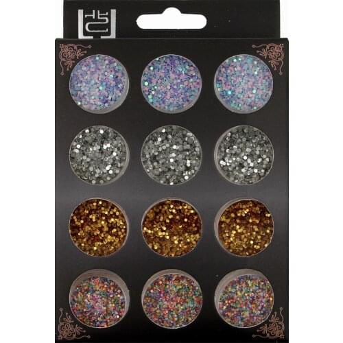 12 Small Jars/Set Gold Silver Glitter Nail Polish Chip Mixed Nail Art Glitter Decorations Manicure Beauty Dotting Tools 4Styles