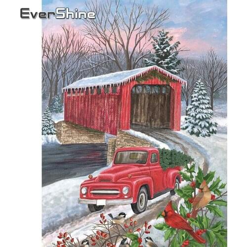 EverShine Full Square Diamond Painting New Arrivals Landscape Diamond Art Bead Embroidery Red Truck Picture Cross Stitch Kit