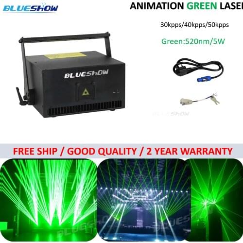 Flightcase+ Green 520nm/ 5W Laser Light 5000mW animation Stage event show ILDA 40kpps X/Y axis DMX512 DJ Disco Music
