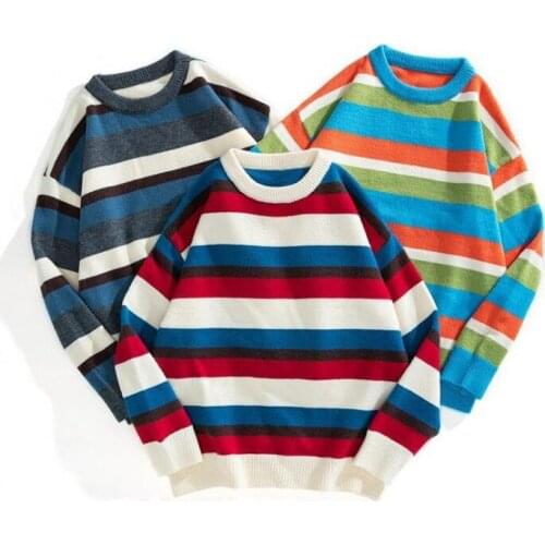 Mens pullover sweater autumn/winter, Striped mens sweater, Pure color round neck knitted sweater, Pullover, Mens brand sweate