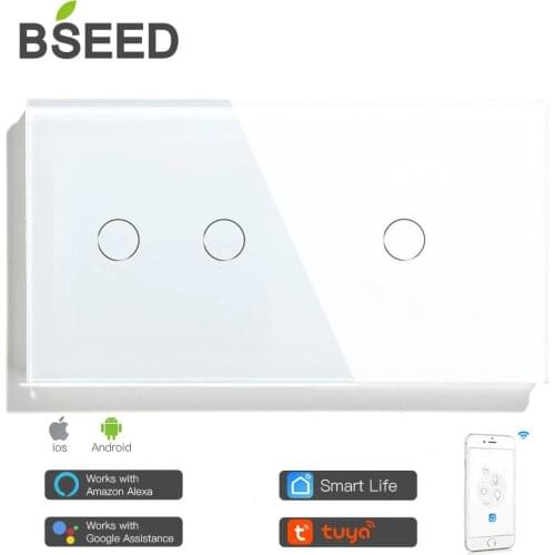 Bseed Smart 3 Gang Wall Power Wifi Sensor Switch 157mm Light Switch White Black Golden Class Panel Switch Work With Smart Life