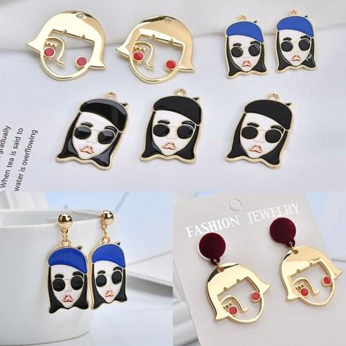 Newest 30pcs/Lot Oil Drop Alloy Pendant Charms DIY Jewelry Findings Fashoin Beauty Girl Head Earring Pendant Ornament Accessory