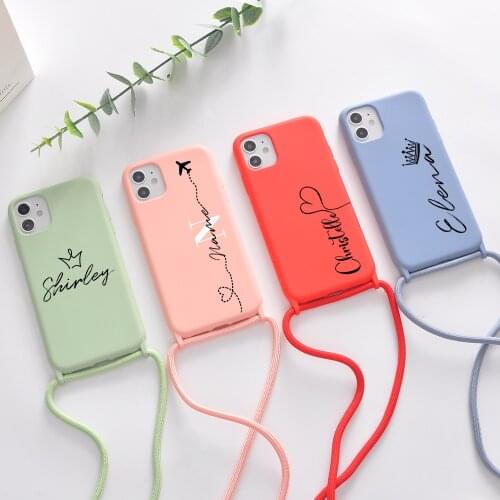 2021 New Custom Love Name Rope Phone Case For iphone 11 Pro SE 7 8 Plus X XS XR Max Liquid Silicone Girls Best Gift Phone Cover