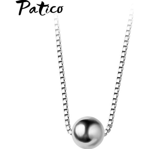 New Trendy 925 Sterling Silver Necklace Round Ball Pendant Necklace Chain for Women Birthday Present Fine Jewelry Accessories