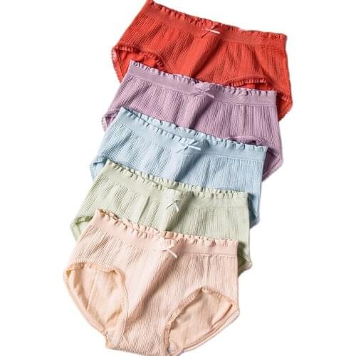 New Mid Waist Panties Women Cotton Breathable Underwear Soft Fashion Bow Seamless Briefs Sexy Comfortable Solid Female Lingerie