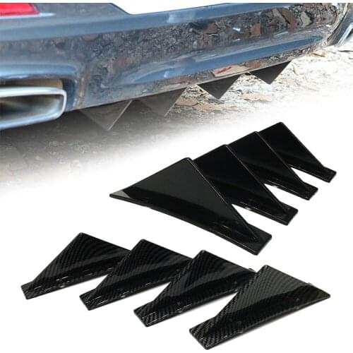 New Carbon Fiber 4pcs Car SUV Back Rear Bumper Diffuser Shark Fin Kit Spoiler Lip Wing Splitter Flat Curved For VW For GOLF