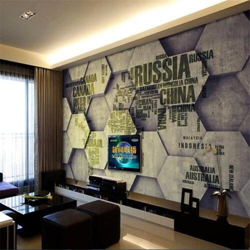 Beibehang Retro Brick Wall Large Fresco Personality Cubic Letter Wallpaper World Map Milk Tea Shop Living Room TV Background