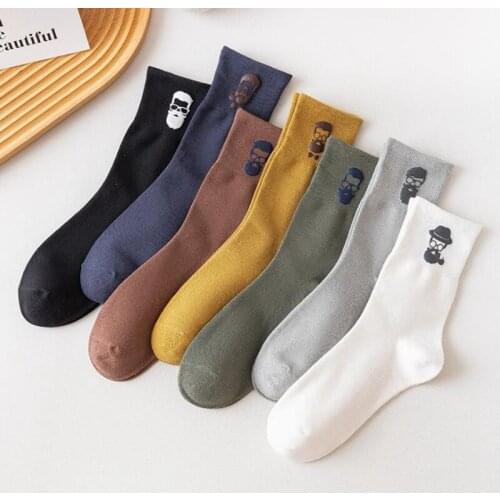 Autumn and Winter New to Solid Color Cartoon Casual Mens Socks Cotton Avatar of Personality Man Funny Socks