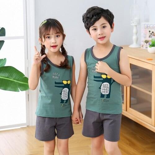 Summer Baby Boys Girls Cartoon Vest Tops Shorts Pants Set Clothes Pyjamas Kids Cotton 2PCS Children Pajamas Girls Clothing Sets