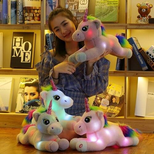 45cm Cute LED Light Unicorn Plush Toy Soft Cartoon Animal Lighted Horse Stuffed Doll Boys Propose Marriage Gifts Home Decoration