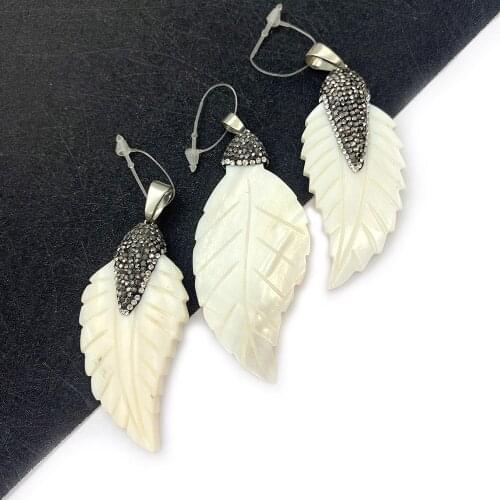 Freshwater Shell Pendant Necklace White Diamond Jewelry Leaf Shape DIY Making Exquisite Necklace Accessories Gift Earring Charms
