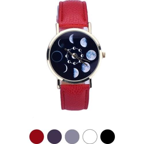 Relogio Feminino Moon Phase Watch Women Lunar Eclipse Pattern Leather Analog Quartz Wrist Watch Casual Watches Clock 533