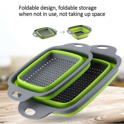 Folding Kitchen Colander Collapsible Silicon Food Strainer Square Round Draining Pasta Food-Grade Vegetable Fruit Washing Basket
