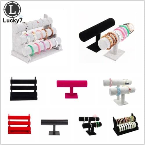 PU/Velvet Bracelet Bangle Watch T-Bar Rack Jewelry Display Stand Holder Multiple Layers Jewelry Organizer Hard Display Stand