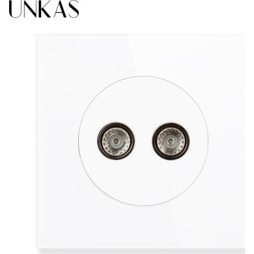 UNKAS Dual Television Connector Jack Wall Power Socket 86MM*86MM Tempered Crystal Glass Panel Outlet