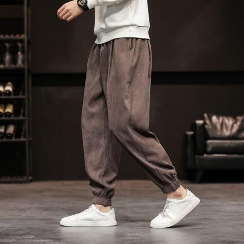 Corduroy Casual Harem Pants Men Joggers Man 2021 Autumn Trousers Male Chinese Style Baggy Pants Harajuku Clothe Men Kimono 30702