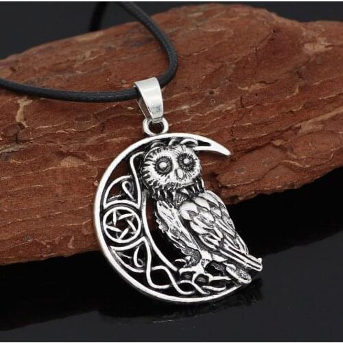Vintage Viking Moon Owl Goddess Pendant Necklace Celtic Pagan Amulet Necklace