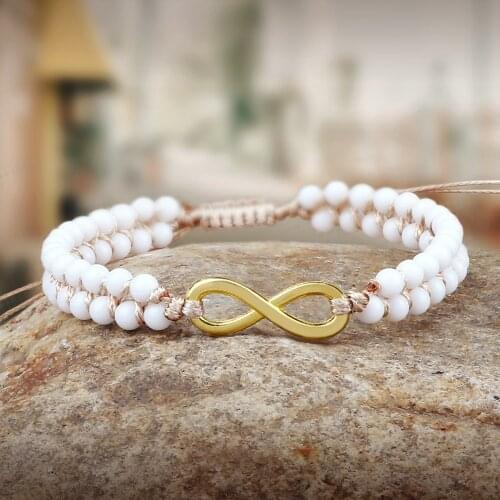 Vintage Natural Stone Beads Bracelets Golden & Silver Color Heart Infinity Braided Bracelet Friendship Jewelry for Women Men