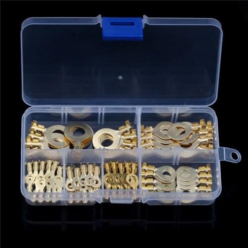 YT 150pcs Brass Ring Cable Lug Gold Golden Non-insulated Ring Eyes Wire Connector For Household Appliances with Box 3.2mm-10.2mm
